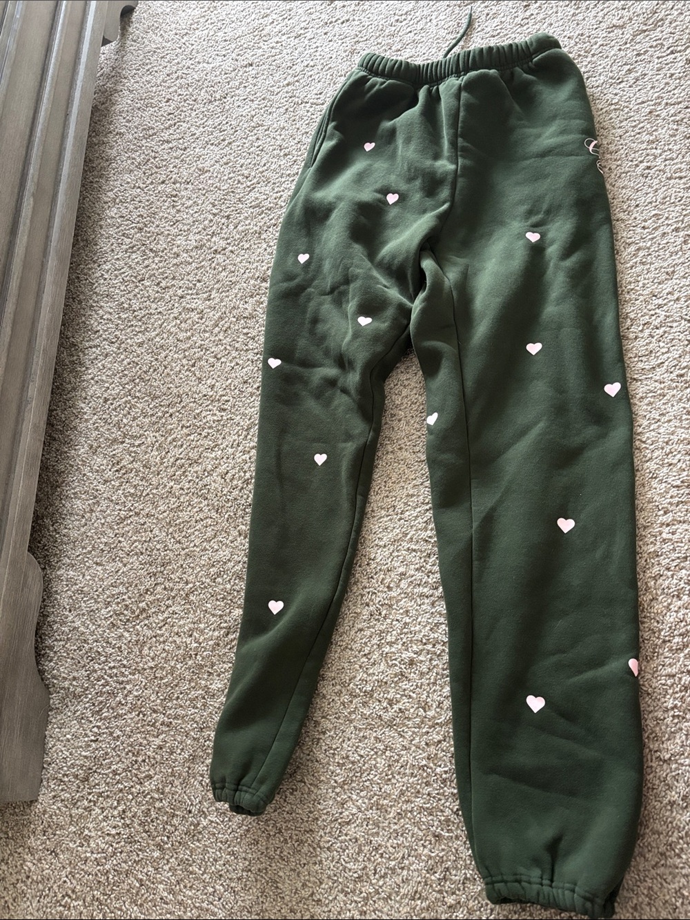 Women's Olive Green Heart Print Joggers